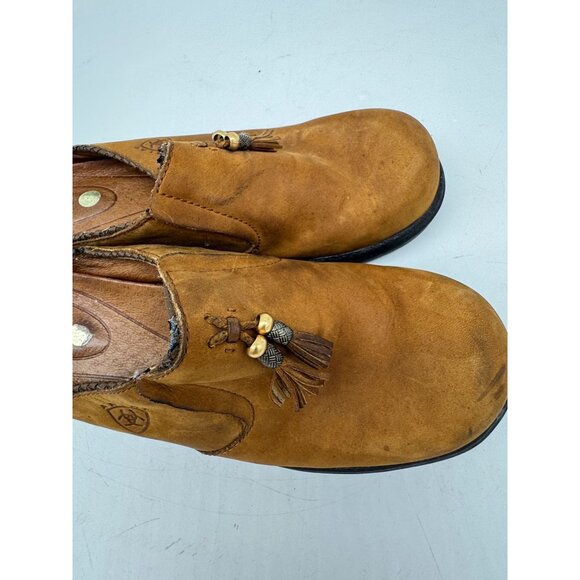 Ariat Clogs Women Leather Suede Mules Slip On Tassel Mendocino Shoes Sz 8B Brown - Picture 13 of 13